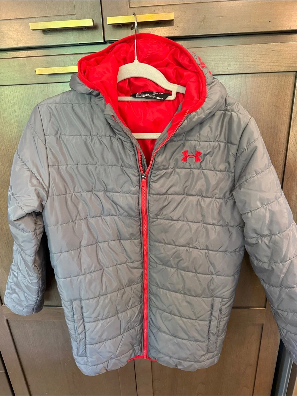 Under Armour Kids Puffer Jacket - Gray with Red Lining